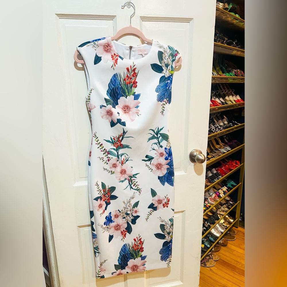 Ted Baker Sharley Jamboree Cap Sleeve Satin Floral Designer Dress US4 - Picture 4 of 16